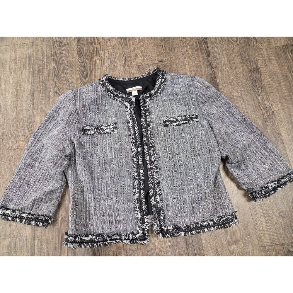 Muse for Boston Proper 3/4 Sleeve Jacket Blazer White/Black Women's Size 10